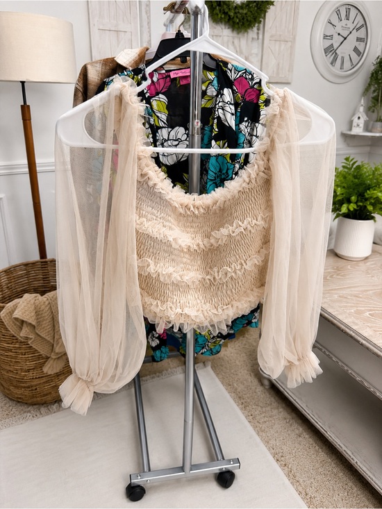 shipwreck Ltd Tops - Shipwreck Ltd Cream Smocked Tulle Sleeve Cottagecore Blouse Size Small